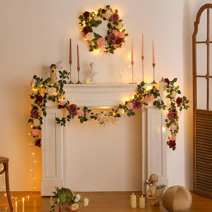 5FT Artificial Rose Flower Burgundy Fake Floral Garland for Wedding Ceremony Backdrop Arch Flowers Table Centerpieces Decorations