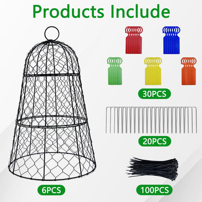 XMxoTxo 6 Packs 11.4" D x 17.7" H Garden Cloches for Plants,Upgraded Triple Combination,Rustproof Chicken Wire Cloches Flip-Top Design,Plant Protectors from Animals,Ideal for Outdoor Plant Protection