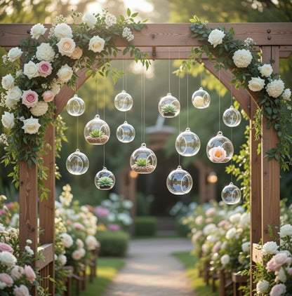 GlikCeil 12 Pcs 5.3'' 3.9'' 3.15'' Hanging Glass Tealights Candle Holder Large Globes Fillable Plant Clear Terrarium Orbs Air Plants Holder with Fishing Line Wedding Centerpiece Tree Decor