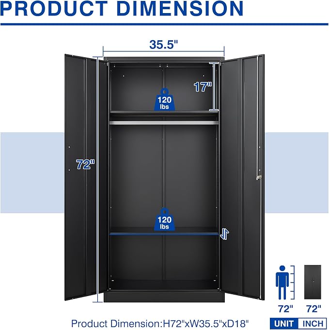BYNSOE Metal Armoire Wardrobe Closet with 2 Doors 72'' Wardrobe Cabinet with Hanging Rail Metal Closet with Adjustable Shelves for Bedroom.Require Assembly (Black)