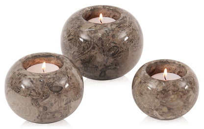 Radicaln Marble Tealight Candle Holder 4" Inch Oceanic Handmade Set of 3 Mini Candle Holders for Dining, Decorative Votive Candle Holder & Marble Taper Holder for Home Decor