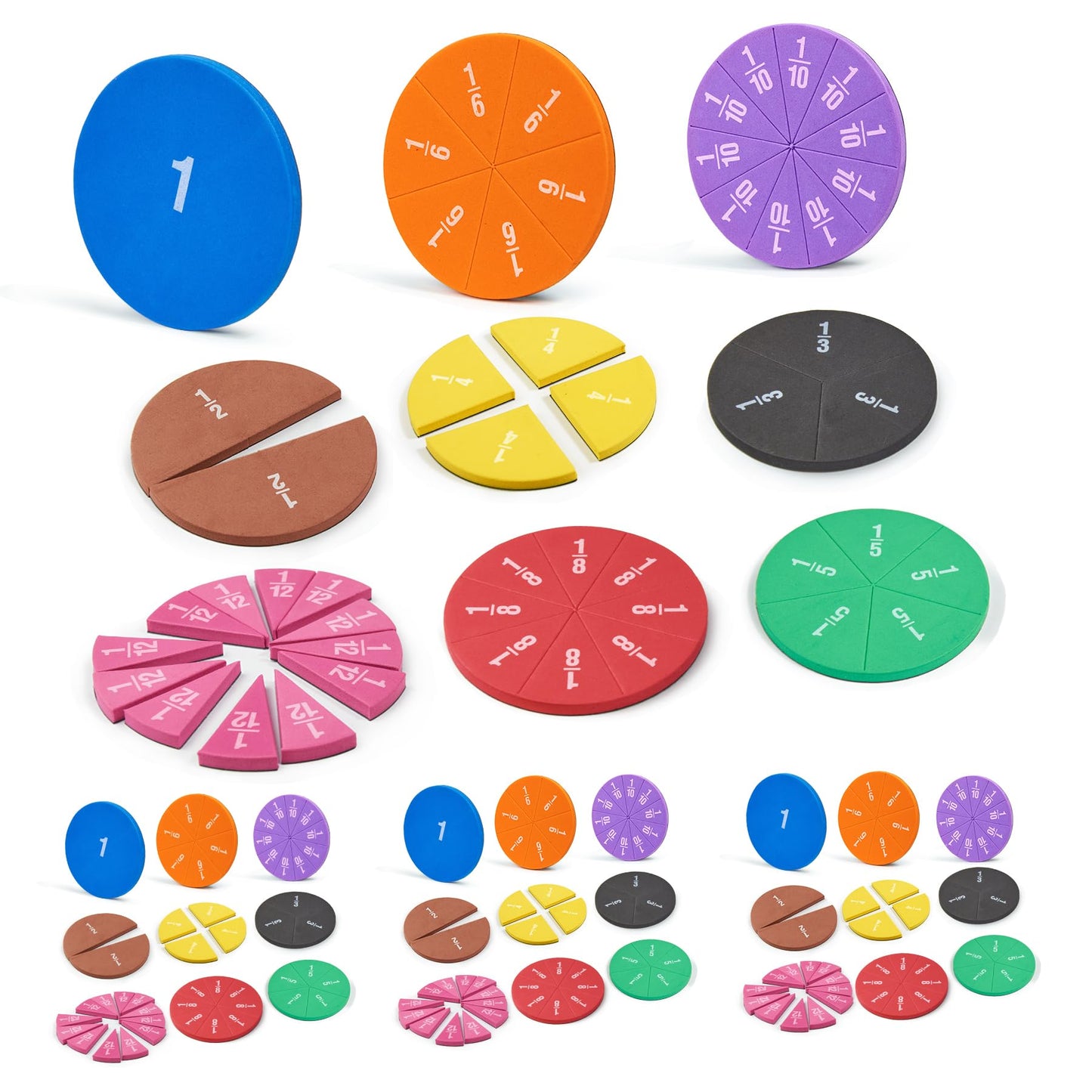 stochastic box Set of 4 Magnetic Fraction Circles 204 pcs Fraction Bars Set, Rainbow Math Manipulatives Learning Toy for Preschool Elementary School Classroom Educational Kit