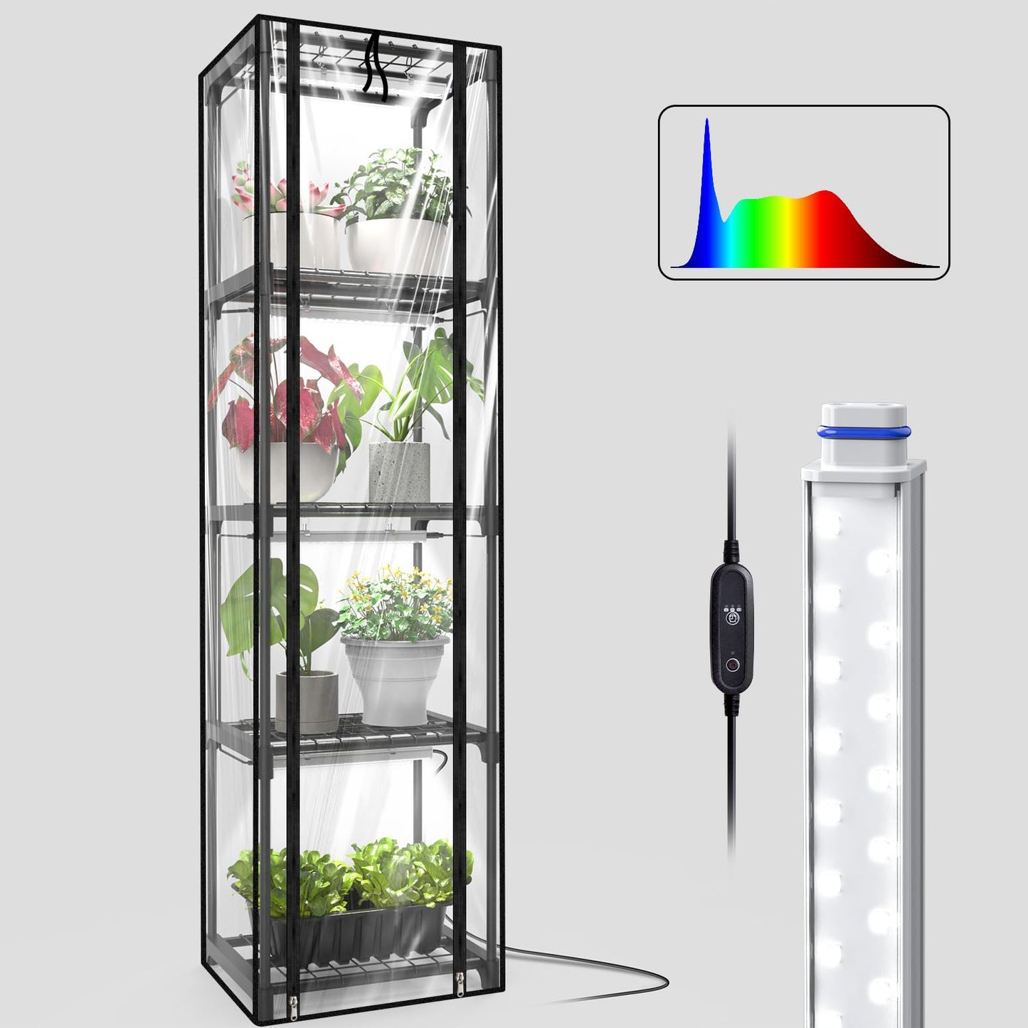 Inzlume Indoor Greenhouse with Grow Light, Mini Greenhouse with 4 Pack 36W Grow Lights for Indoor Plant, Seed Start, Seedling, Seed Trays, 11.8" W x 15.7" L x 59" H