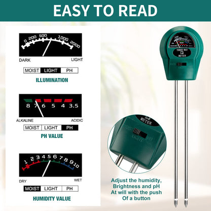 4 Pieces Plant Moisture Meter 3 in 1 Soil Moisture Meter for House Plants PH Tester Moisture Monitor for Gardening Indoor Outdoor Lawn Patio Farm Plants Care, No Battery Required (Green)