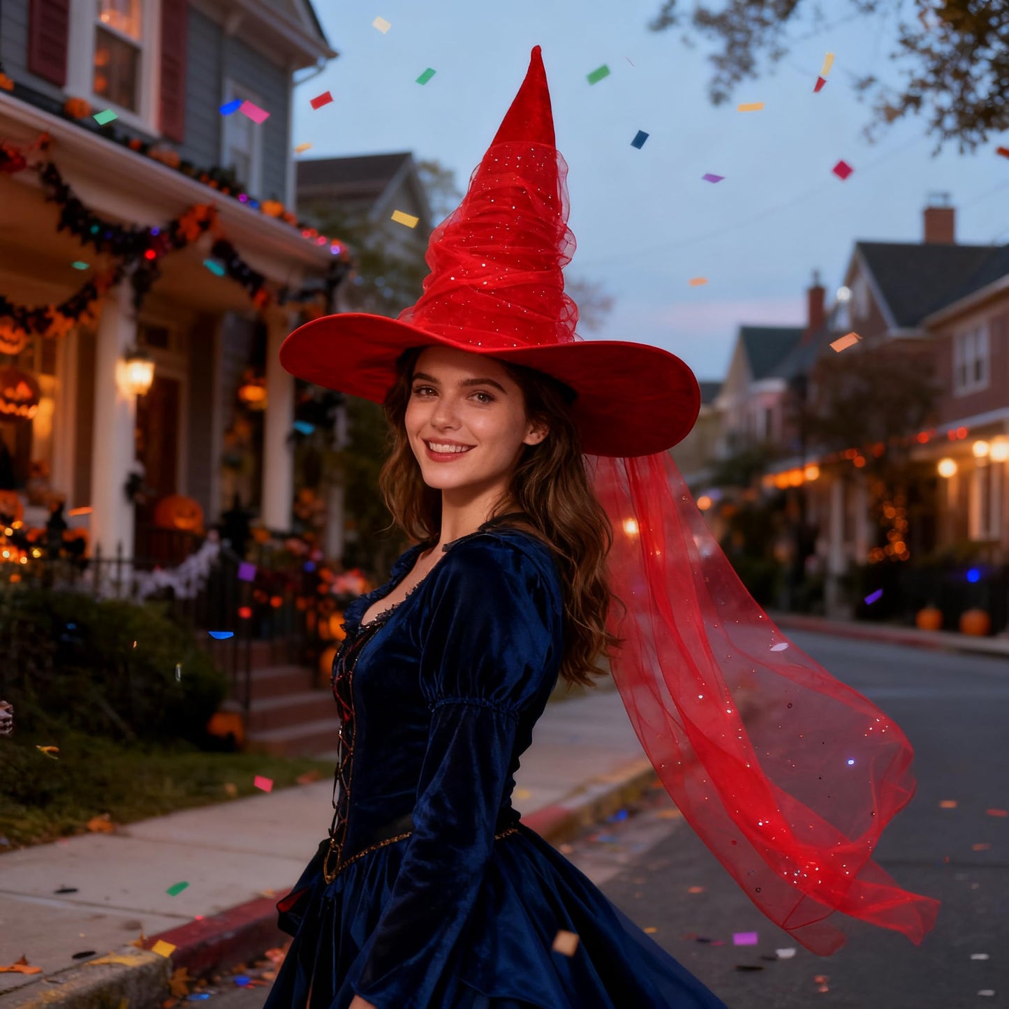 UQJE Women's Red Witch Hat Adult Mesh Witches Hat Halloween Costume-18in