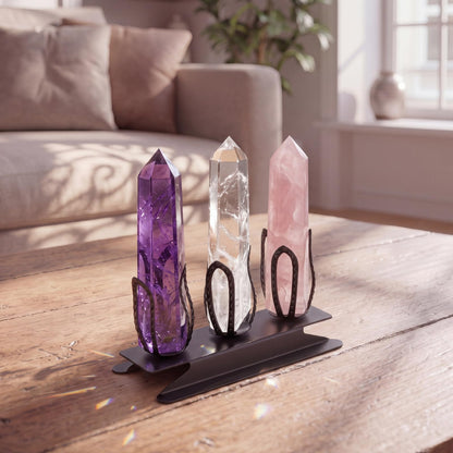 Hicarer Crystal Ball Display Stand Bohemian Black Metal Holder for Natural Stones Geode Mineral Specimen Marbles Crystal Sphere Pedestal Removable Home Desktop Decor Boho Gift