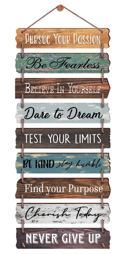 Yudarte Inspirational Wall Art 9pcs Strung Wooden Panels - Farmhouse Rustic Office Decorations for Work - Motivational Wall Decor for Home Bedroom Living Room