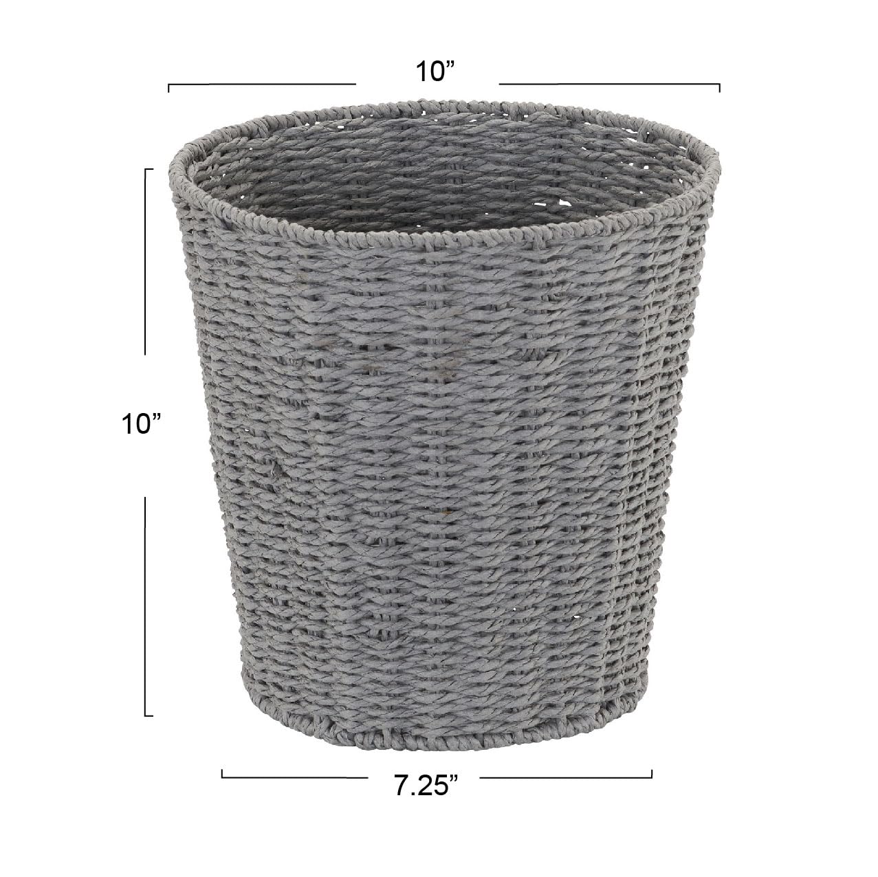 Household Essentials Woven Waste Basket, Gray Paper Rope Waste Bin for Bathroom, Bedroom, Office