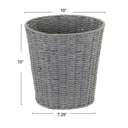 Household Essentials Woven Waste Basket, Gray Paper Rope Waste Bin for Bathroom, Bedroom, Office