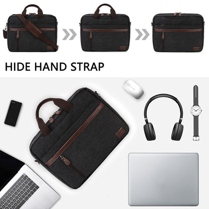 RAVUO Laptop Bag for Men, Water Resistant 17.3 Inch Laptop Messenger Bag Slim Canvas Briefcase for Work Business Black