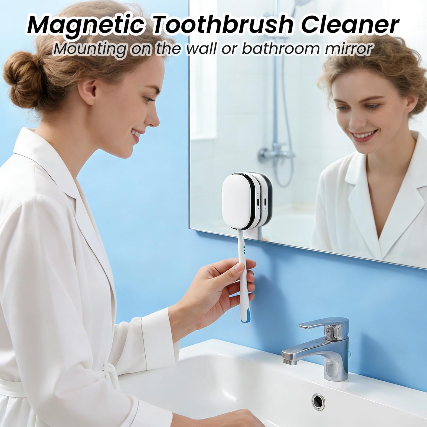 FamilyKit UV-C Toothbrush Sanitizer Holder, Rechargerable Magnetic Tooth Brush Cleaner Cover Manual/Electric Toothbrush Sanitizer Case for Travel Home ﻿