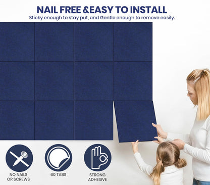 Large Cork Board Alternative 36" X 24" Bulletin Board - 6 Pack Removable Felt Wall Tiles with 20 pushpins, Large Cork Boards for Walls Cork Board for Office Pin Board Tack Board - Denim Blue