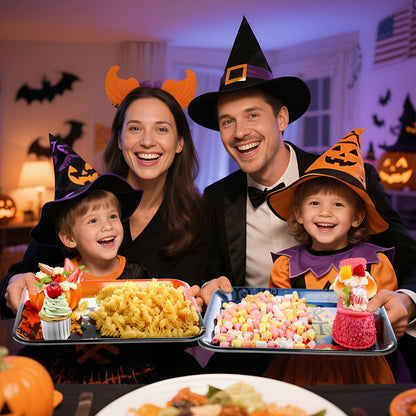 Vesici 4 Pcs 13 x 10 Inch Halloween Serving Trays Set Witch Haunted House Ghost Boo Melamine Platter Reusable Halloween Party Decorations for Trick or Treat Party Serving Food Snacks Cookies Dessert