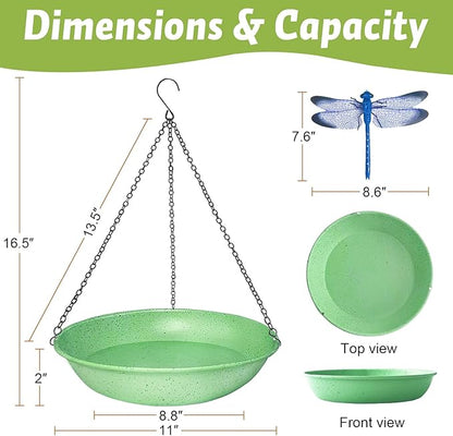 Hanging Bird Bath for Outdoors,11Inch Double Patchwork Birdbath Bowl Window Birds Feeder with 13.5 in Rust-Proof Black Chains Metal Hanging Birds Feeder for Garden Backyard Decor Green Speckled