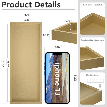 ZHWS Gold Bathroom Vanity Tray for Soap Dispenser, Perfume, Jewelry, Candle, Makeup, Decor, Toilet Tank Tray, Kitchen Tray for Spice, Salt, Coffee 11.3”L x 4.4”W x 1.14”H