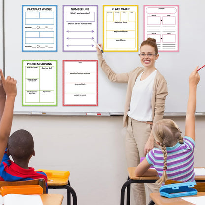 Naozinebi Magnetic Math Teaching Charts Reusable Dry Erase Math Graphic Organizer Handwriting Paper Back to School Elementary Classroom Must have Educational Magnet Chart Whiteboard Essential Supplies