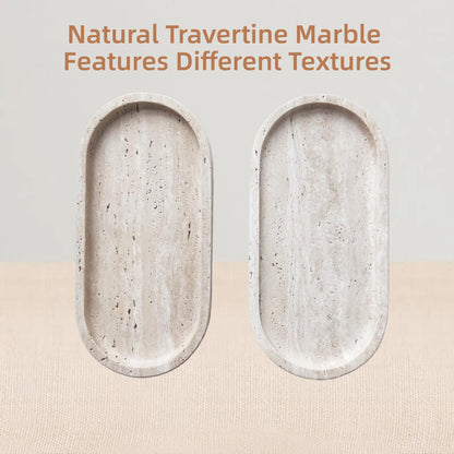 GEOONA Oval Travertine Tray 4.8 in x 9.8 in for Bathroom Dresser Countertop Organizer, Natural Marble Vanity Tray for Perfume, Candles, Ring, Decorative Jewelry Dish