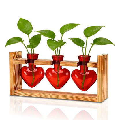 Nacome Plant Terrarium Propagation Stations: Mothers Day Gifts for Mom Plant Lovers Women Wife Daughter - 3 Bulb Glass Vase with Wooden Stand Tabletop for Hydroponics Garden Home Wall Decor(Red)