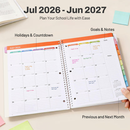 Student Planner 2026-2027, SUNEE Academic Weekly & Monthly Plan Book, Jul. 2026 - Jun. 2027, 8.5"×11" School Planner, Lesson Plan Book with Week's Goals, Bookmark, Monthly Tabs, 3-Hole Punched, Blue