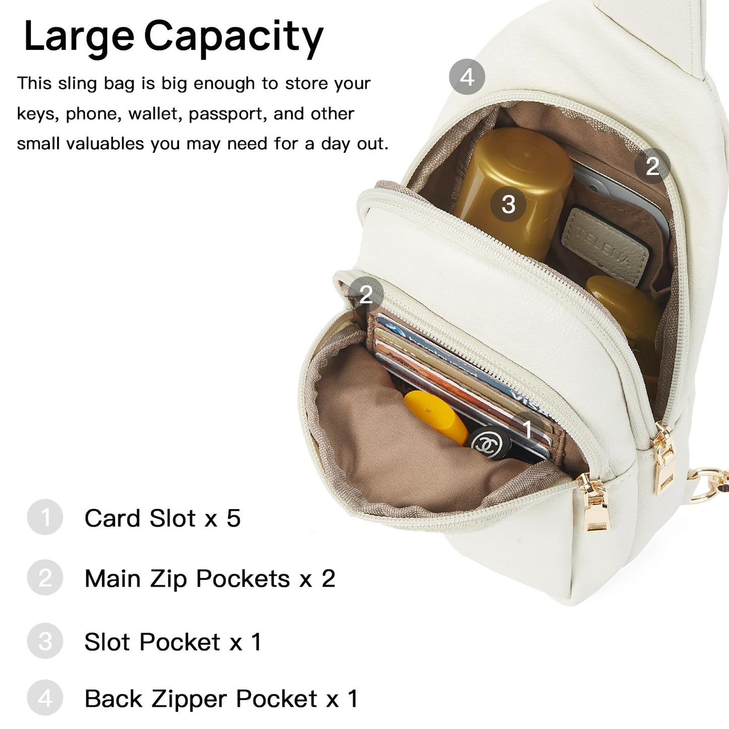 Telena Small Sling Bag for Women Leather Crossbody Fanny Packs Chest Bag for Women