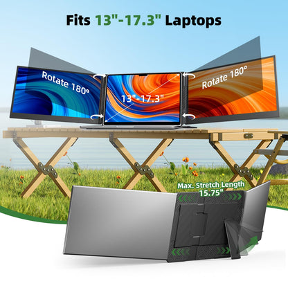 DZVW Laptop Screen Extender 15.6”, IPS Plug&Play Portable Monitor for Laptop, FHD 1080P Triple Monitor Extender, Ultra-Slim Travel Extended Screen for Business Work Study