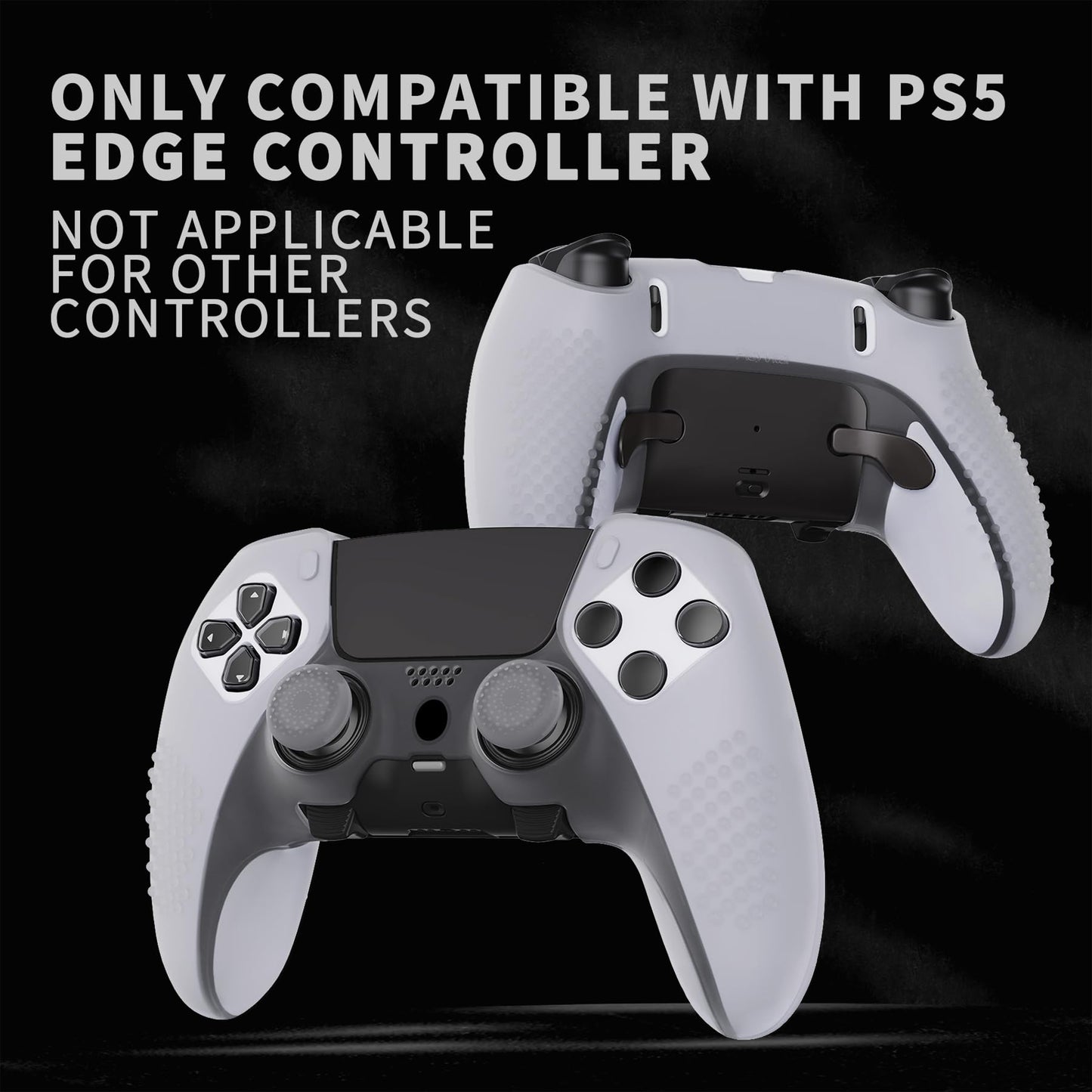 PlayVital 3D Studded Edition Anti-Slip Silicone Cover Case for ps5 Edge Controller, Soft Rubber Protector Skin for ps5 Edge Wireless Controller with 6 Thumb Grip Caps - Clear White