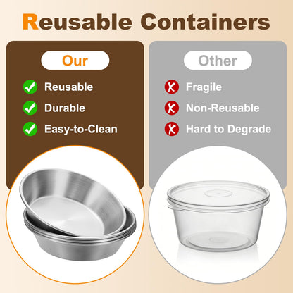 uxcell 4Pcs Stainless Steel Sauce Dipping Bowls, 4.5oz 4.1" Reusable Condiment Bowls Salad Dressing Containers Dipping Sushi Sauces Cups for Kitchen Restaurant, Silver