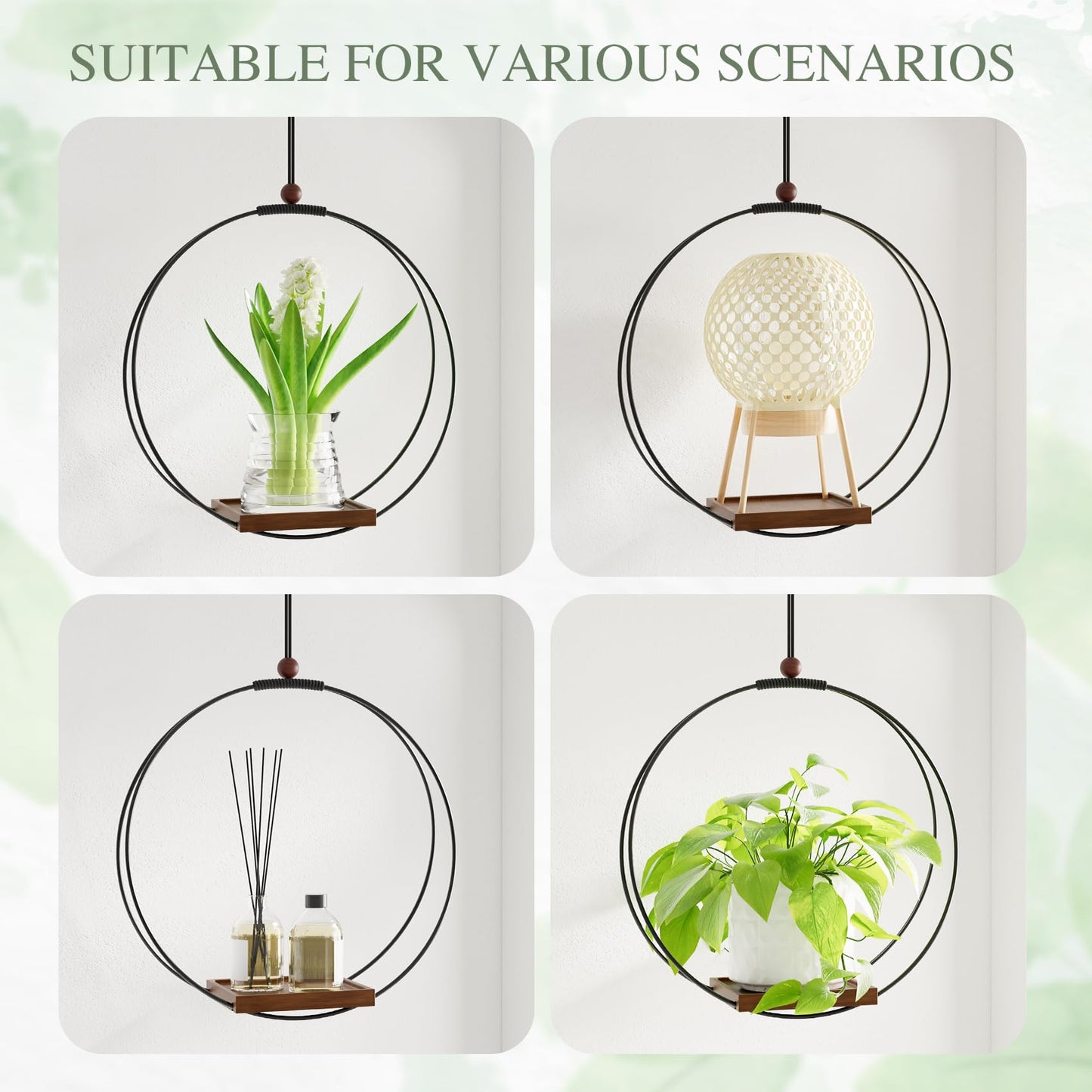 YXFOOR Hanging Planters for Indoor Plants: Macrame Plant Hanger with Sturdy Wood Base, Wall Ceiling Window Decor for Home Garden Patio Office, Housewarming Gift (Pot/Plant Not Included)