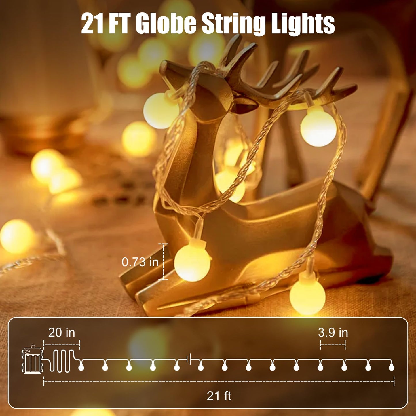 Minetom 2 Pack Globe String Lights Battery Operated, Totally 120 LED Fairy Lights with Remote, Waterproof for Indoor Outdoor Bedroom Classroom Dorm Camping Canopy Wedding Xmas Decor, Warm White