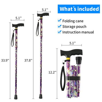 Walking Cane LIXIANG Cane for Man/Woman | Mobility & Daily Living Aids | 5-Level Height Adjustable Walking Stick | Comfortable Plastic T-Handle Purple Printing