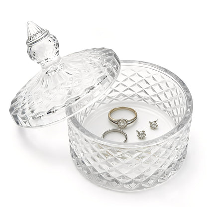 Glass Jewelry Box, Crystal Candy Dish with Lid, Ring Box, Small Trinket Dish, Jewelry Organizer Dish with Lid, Decorative Jewelry Bowls for Home Decor, Christmas Birthday Gifts for Women (Diamond)