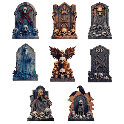 BoGlow Haven 17 Inch Halloween Tombstone Decorations Outdoor - Waterproof Grave Yard Signs with Fiberglass Stakes, Spooky Decor (8-Pack)