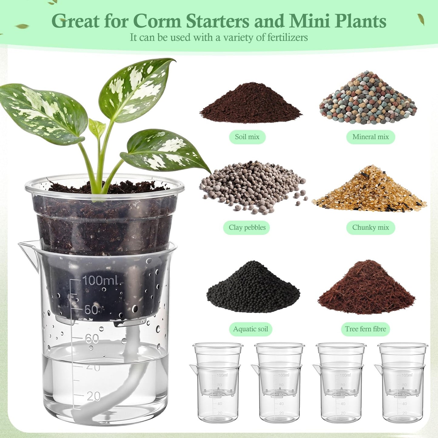 Ferrochef 30 Pcak 2.2'' Small Self Watering Planters for Indoor Plants Mini Clear Pots with Water Level Indicator Plastic Automatic-Watering Pot with Drainage Holes for Semi-hydroponic African Violet