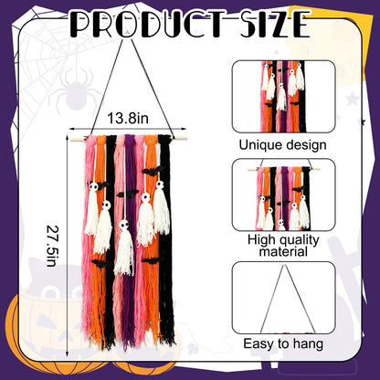 FYSUIMU Halloween Decorations Ghost Wall Hanging Cute Ghost Bat Woven Flag Banner for Wall Home Indoor Outdoor Party Supplies Spooky Season Decor