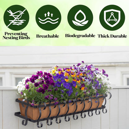 Ferrochef 4 Pcs 30 Inch Fabric Plant Window Box Liners Rectangle Non-Woven Planter Basket Liner Insert Brown for Outdoor Garden Fence Wall Railing Hanging Flower Pot, Moisture Retention