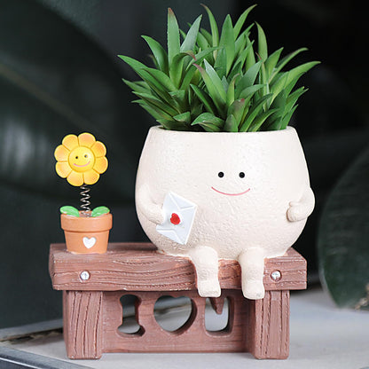 NINIPAPA Funny Face Flower Pots Cute Plant Pot Smiley Planter, Sunflower Pot for Indoor Plants, Unique Succulent Cactus Happy Head Planters, Plant Gifts for Mom Lover on Birthday Christmas ﻿
