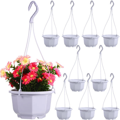 Toddmomy 10Pcs Octagon Plastic Hanging Planters with Drainage Holes for Indoor Plants Balcony Garden Lightweight Hanging Pots with Hooks