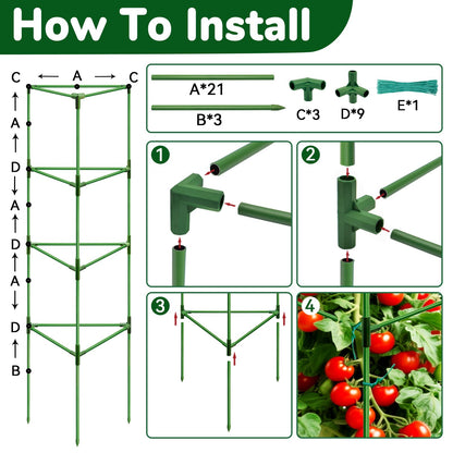ZeeDix Tomato Cages with Bird Netting Set - 4 Pack 57 Inches Heavy Duty Tomato Cages + 4 Pack 61 Inches Garden Mesh Barrier for Tomatoes Climbing Vegetables Flowers