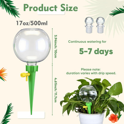 Acellegic 4 Pcs 17oz Plant Self Watering Globes for Indoor Outdoor Adjustable Plants Plastic Water Bulbs Top to Fill Plant Self Watering Planter Insert Water Devices System Spikes Stakes (Green)