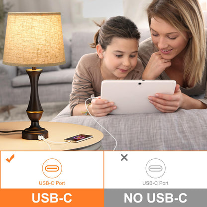 Seealle Upgraded Touch Lamps for Night Stands Set of 2 - Bedside Lamps with USB C+A, 3 Way Dimmable for Bedroom Living Room End Tables Office
