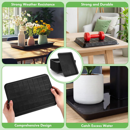 Gejoy 20 Pack 11 Inch Rectangular Plastic Plant Saucers Tray Bulk Heavy Plastic Plant Drip Tray Flower Pot Trays for Indoor Outdoor Anti-Slip Saucer for Garden Potted Water Drips and Soil