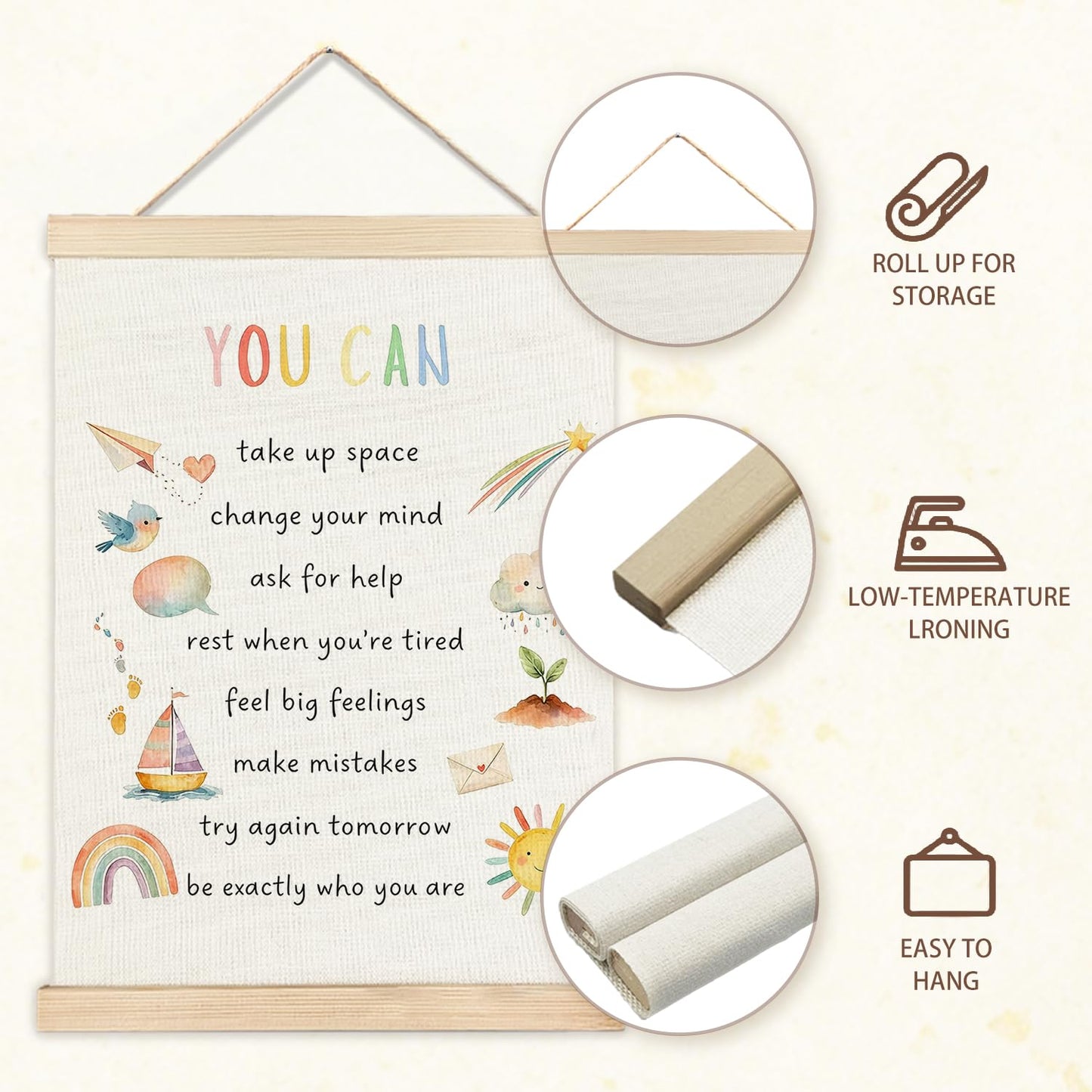IAFQWDS Kids Affirmations Wall Art Hanging Poster Framed, Self Acceptance Mental Health Wall Decor Prints for Kids Room Classroom Playroom Calming Corner School Counselor Therapy Office, 12x16 Inch