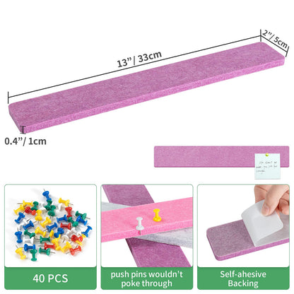 GoTiling Cork Board for Walls - 8 Pack Felt Pin Board Bar Strips - Self-Adhesive Lightweight Bulletin Board - Cork Board for Office with 40 Push Pins No Damage for Wall