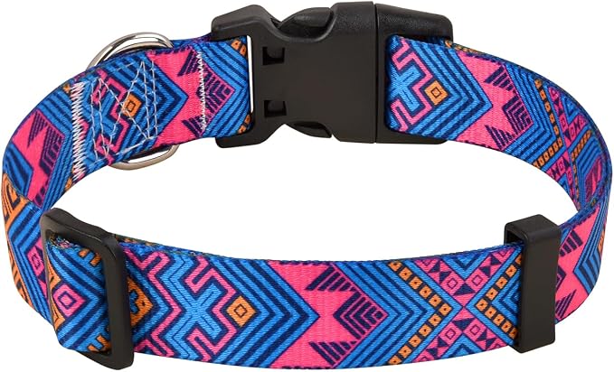 MarukoPet Dog Collar, Adjustable for Small Medium Large Dogs Puppy, Cute Design with Bohemia Floral Tribal Geometric Patterns Boys Girls Dog Collar(Orange Ethnic Style-S)
