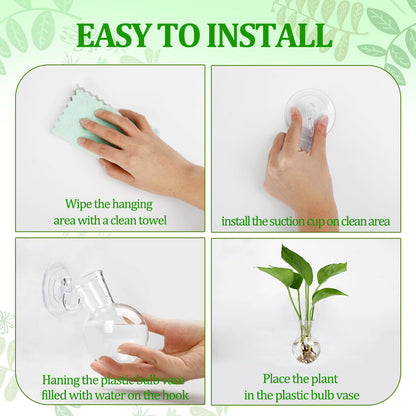 Bunmery 4 pcs Window Propagation Stations, Suction Cup Plastic Plant Propagation Bulbs, Easy to Install Wall Hanging Planter, No Nails Plastic Plant Terrarium Vase