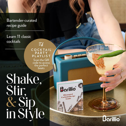 Barillio Black Mixology Bartender Kit - 8 pcs Stainless Steel Travel Cocktail Shaker Set with Bag - Bar Tools Set & Martini Shaker, Drink Mixer Spoon & Mojito Muddler for Cocktails, Pourers & Jigger