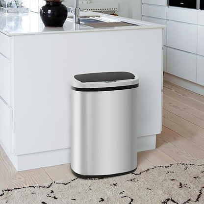 PayLessHere | 13 Gallon Stainless Steel Trash Can | Steel | Automatic Touchless Lid with Motion Sensor | Kitchen Garbage Can with Waterproof Design | for Home, Office, Bathroom | Pack of 1