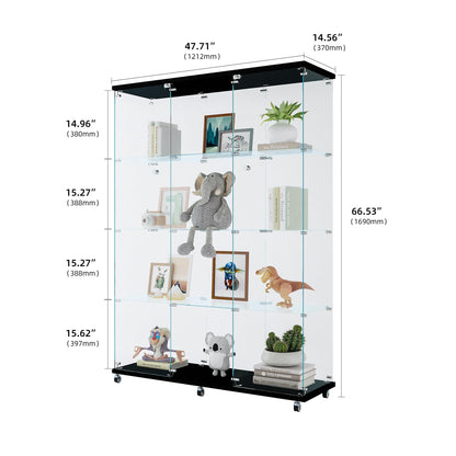Ball & Cast Glass Display Cabinet with 4 Shelves,Trophy Showcase,Floor Standing Curio Bookshelf,for Living Room Bedroom Office,(64.7"*31.7"*14.3"),Black