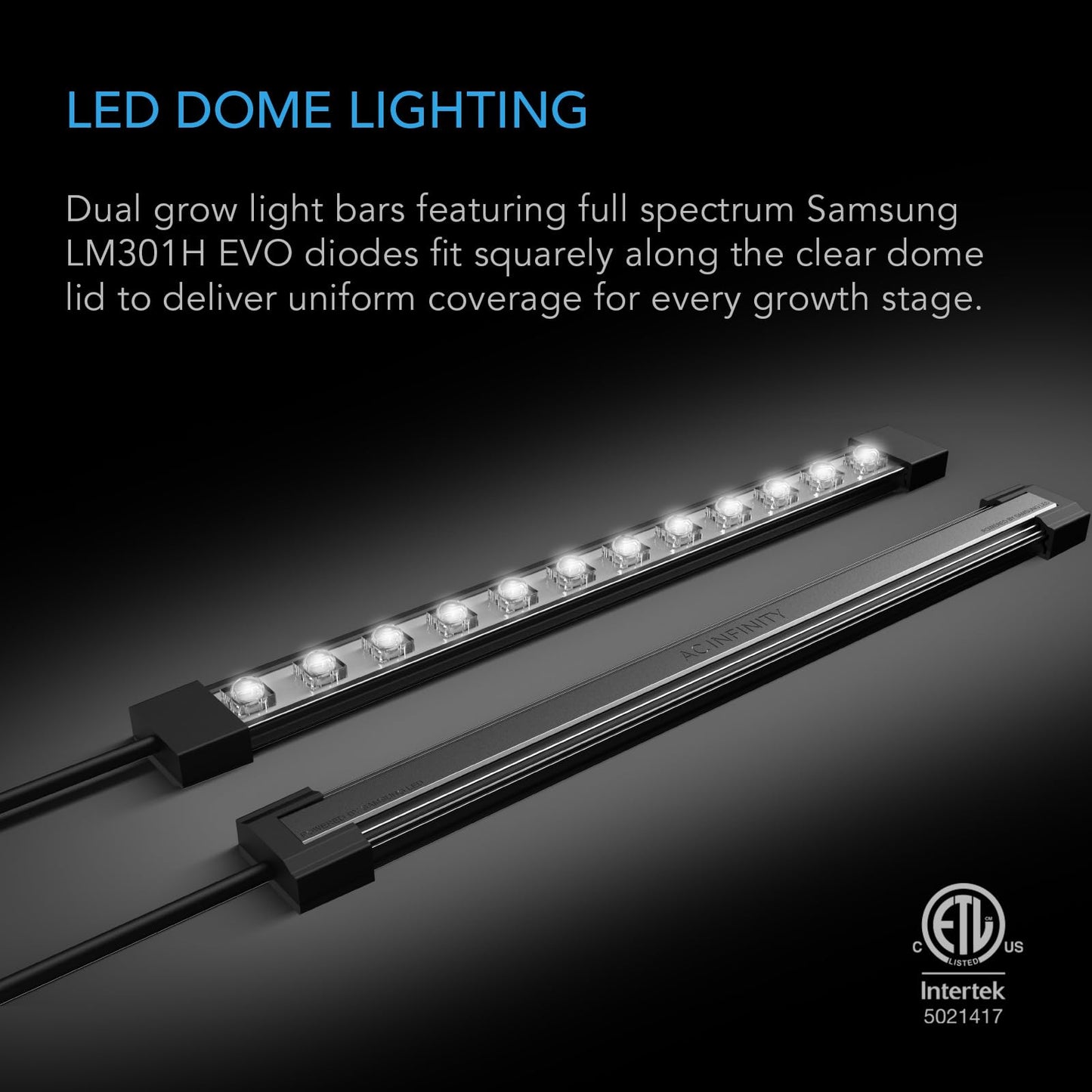 AC Infinity Heavy-Duty Large Humidity Dome w/Full Spectrum LED Grow Light Bars, Samsung LM301H EVO Diodes, 3mm Thickest Dome and 6x12 Trays, Vent Extension Panels, for Seed Starting and Propagation