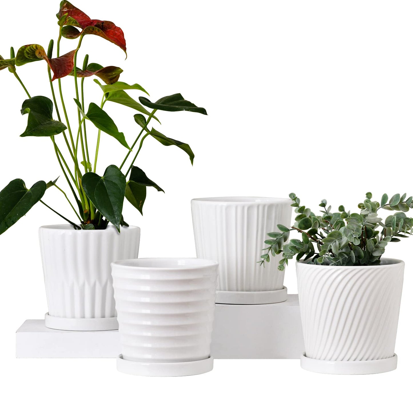 Ton Sin Ceramic Plant Pots Indoor Planters White Orange Set of 3 4